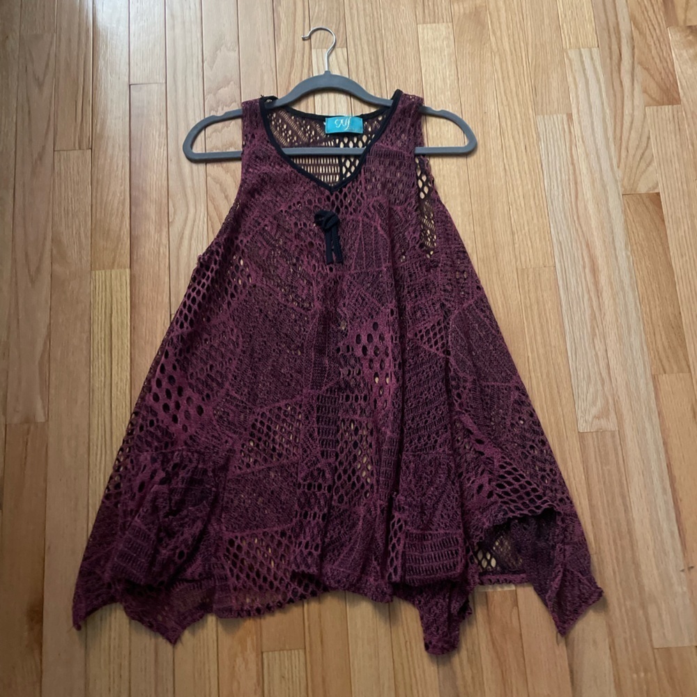 NF Maroon Mesh Cover up-Tank Top